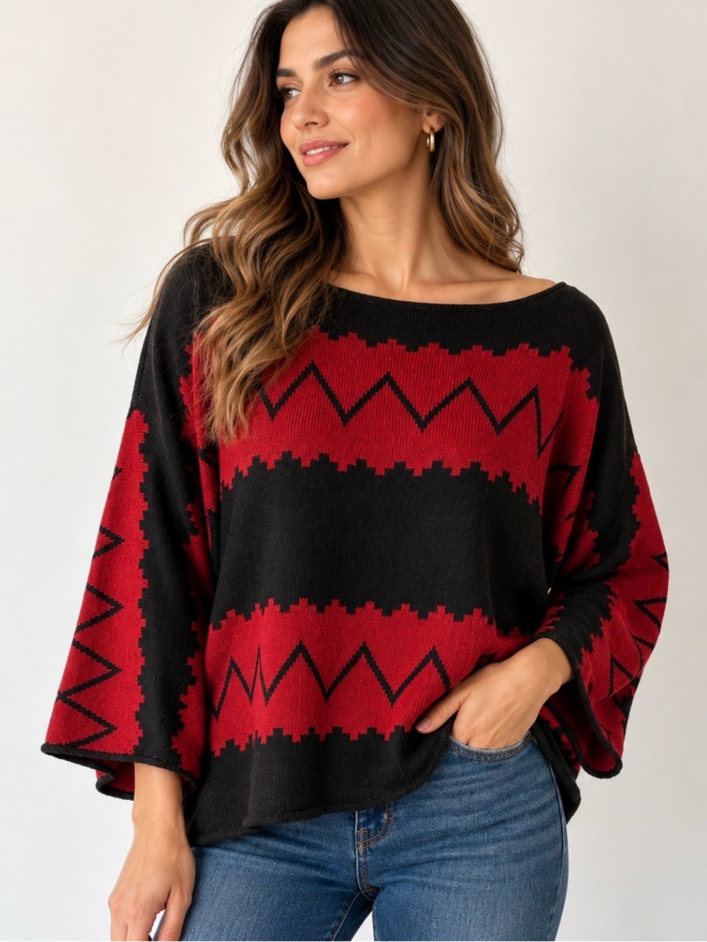 Lauren Ralph Lauren 100% Linen Southwestern Geometric Dolman Sweater L